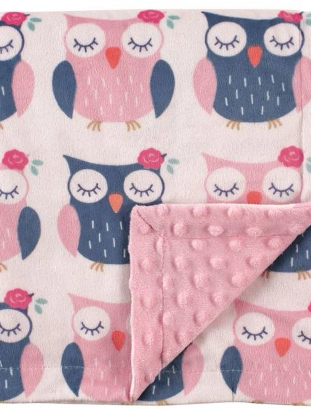 Hudson Baby Pink and Navy Owl Soft Minky Dot Girls’ Blanket NEW